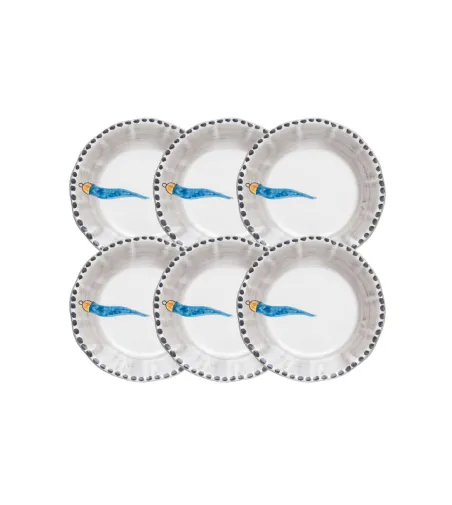 Wftb - Set mit 6 Desserttellern mit hellblauem Horn