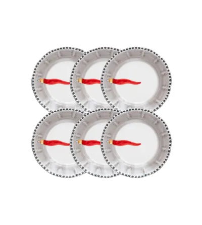 Wftb - Set mit 6 Desserttellern mit rotem Horn