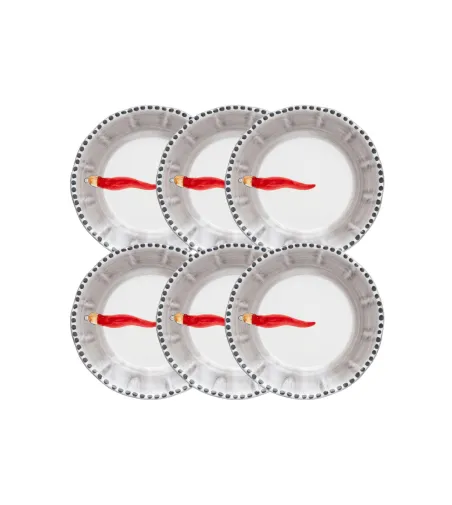 Set 6 Piatti Frutta con Corno Rosso - Wftb