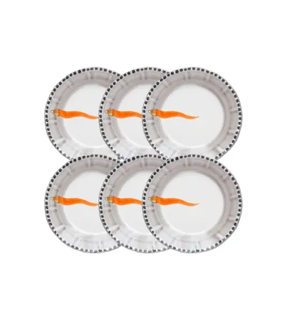 Wftb - Set mit 6 Desserttellern mit orangefarbenem Horn