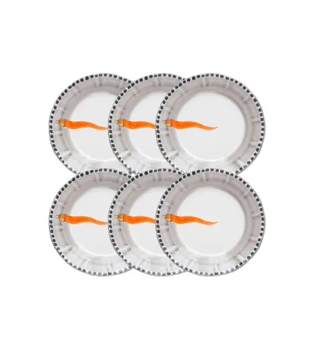 Wftb - Set of 6 Dessert Plates with Orange Horn