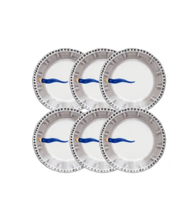 Juego de 6 Platos de Postre con Cuerno Azul - Wftb