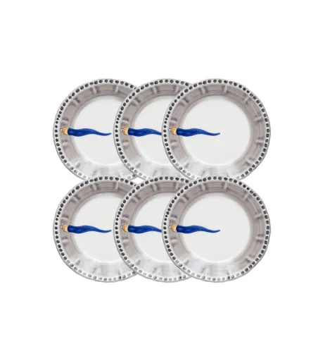 Juego de 6 Platos de Postre con Cuerno Azul - Wftb