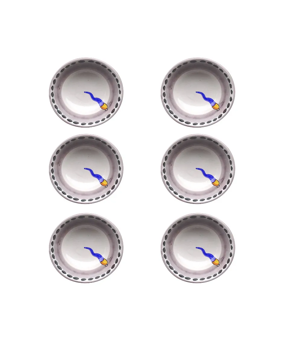 Wftb - Set of 6 Large Bowls with Blue...