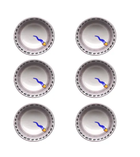 Wftb - Set of 6 Large Bowls with Blue Horn
