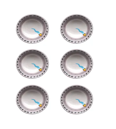 Wftb - Set of 6 Medium Bowls with Light Blue Horn
