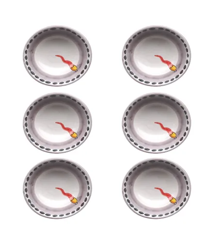 Juego de 6 Cuencos Medianos con Cuerno Rojo - Wftb
