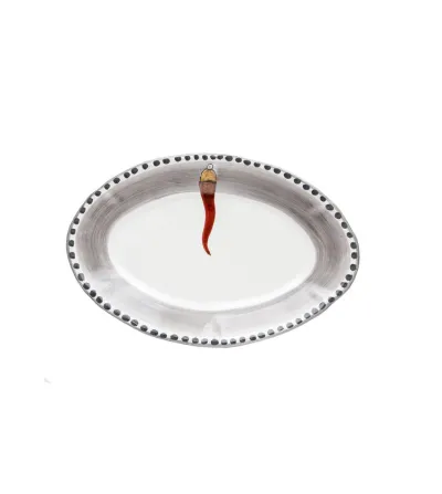 Piatto Ovale Grande con Corno Rosso - Wftb