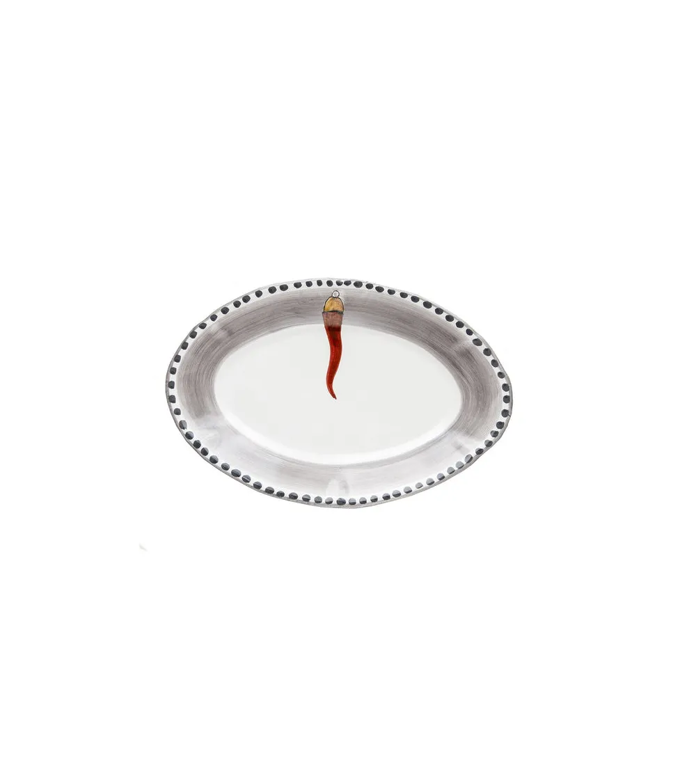 Wftb - Large Oval Tray with Red Horn