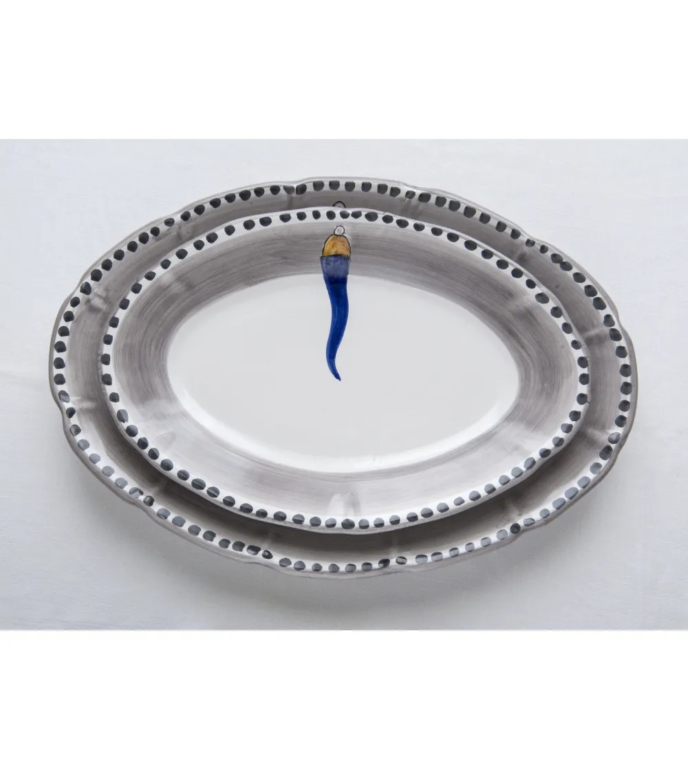 Wftb - Large Oval Tray with Blue Horn