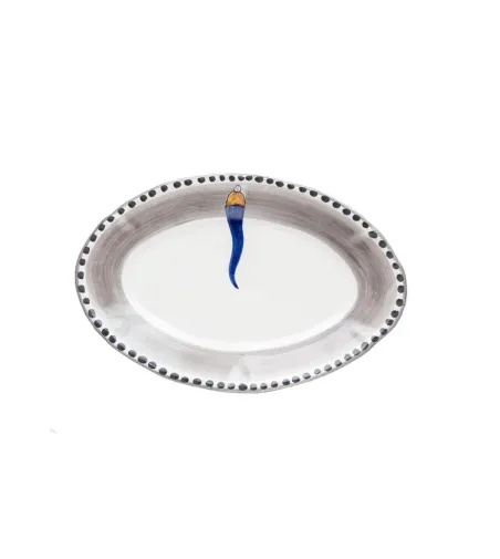 Piatto Ovale Grande con Corno Blu - Wftb