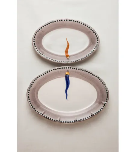 Wftb - Large Oval Tray with Blue Horn