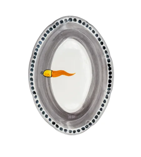 Wftb - Small Oval Tray with Orange Horn