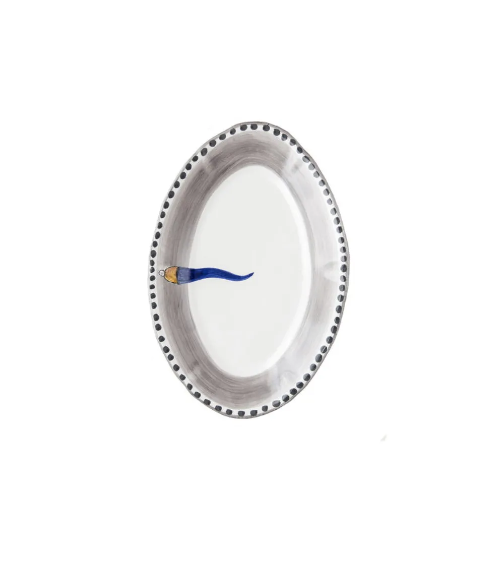 Plateau Petit Ovale avec Corne Bleu -...